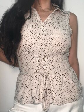Y2K Ember White Black Polka Dot Corset Peplum Top M